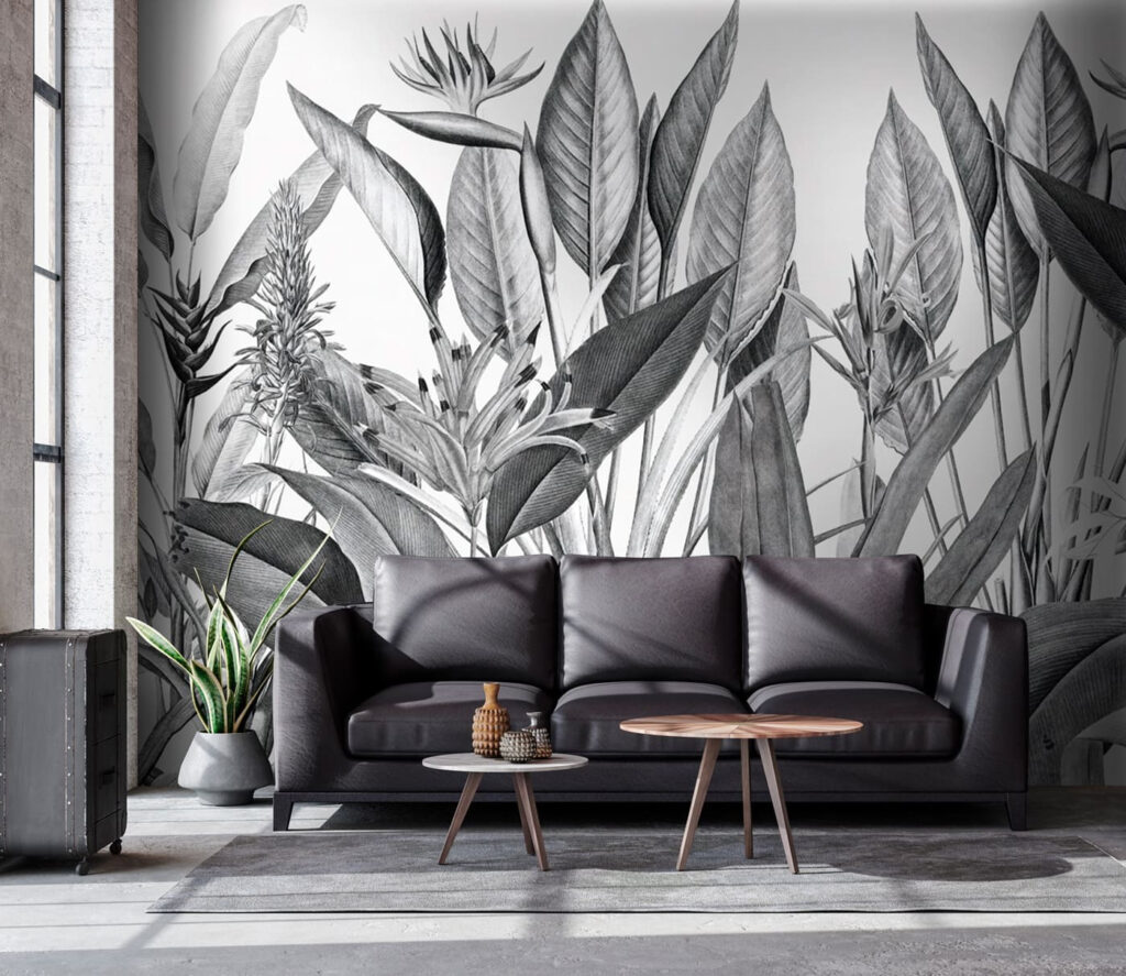 Tropisch gebladerte in monochrome tinten — interieur 2