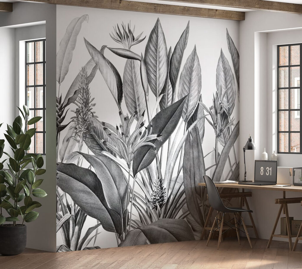 Tropisch gebladerte in monochrome tinten — interieur 1