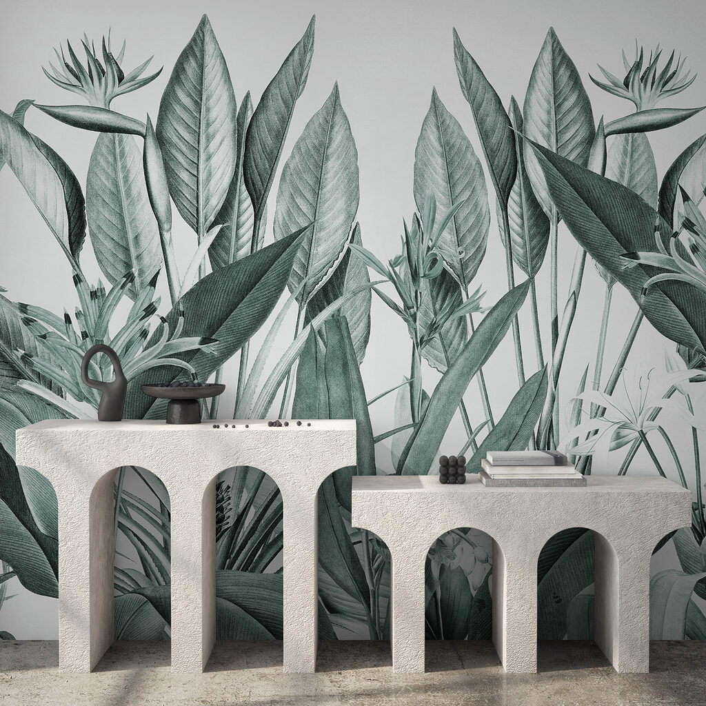 Tropenbloemen tussen hoge bladeren — interieur 1