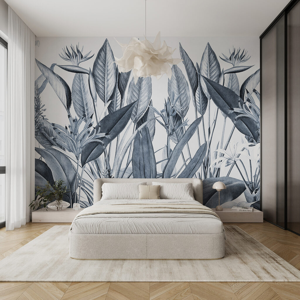 Tropisch gebladerte in monochrome tinten — interieur 1