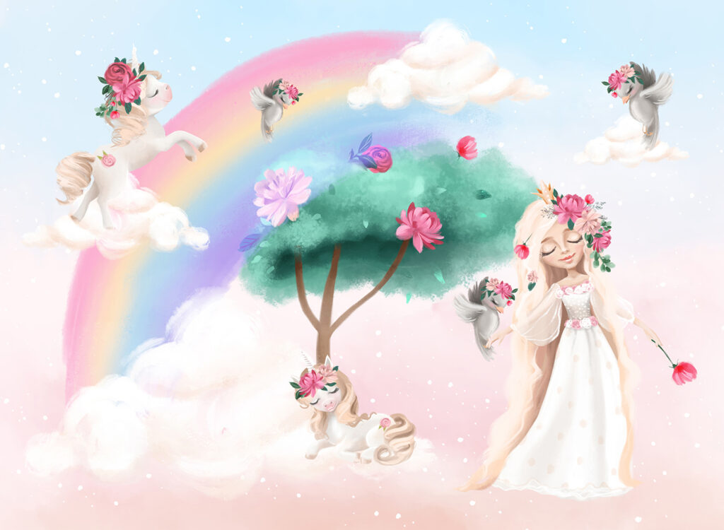 Prinses onder een regenboogboom — volledig ontwerp