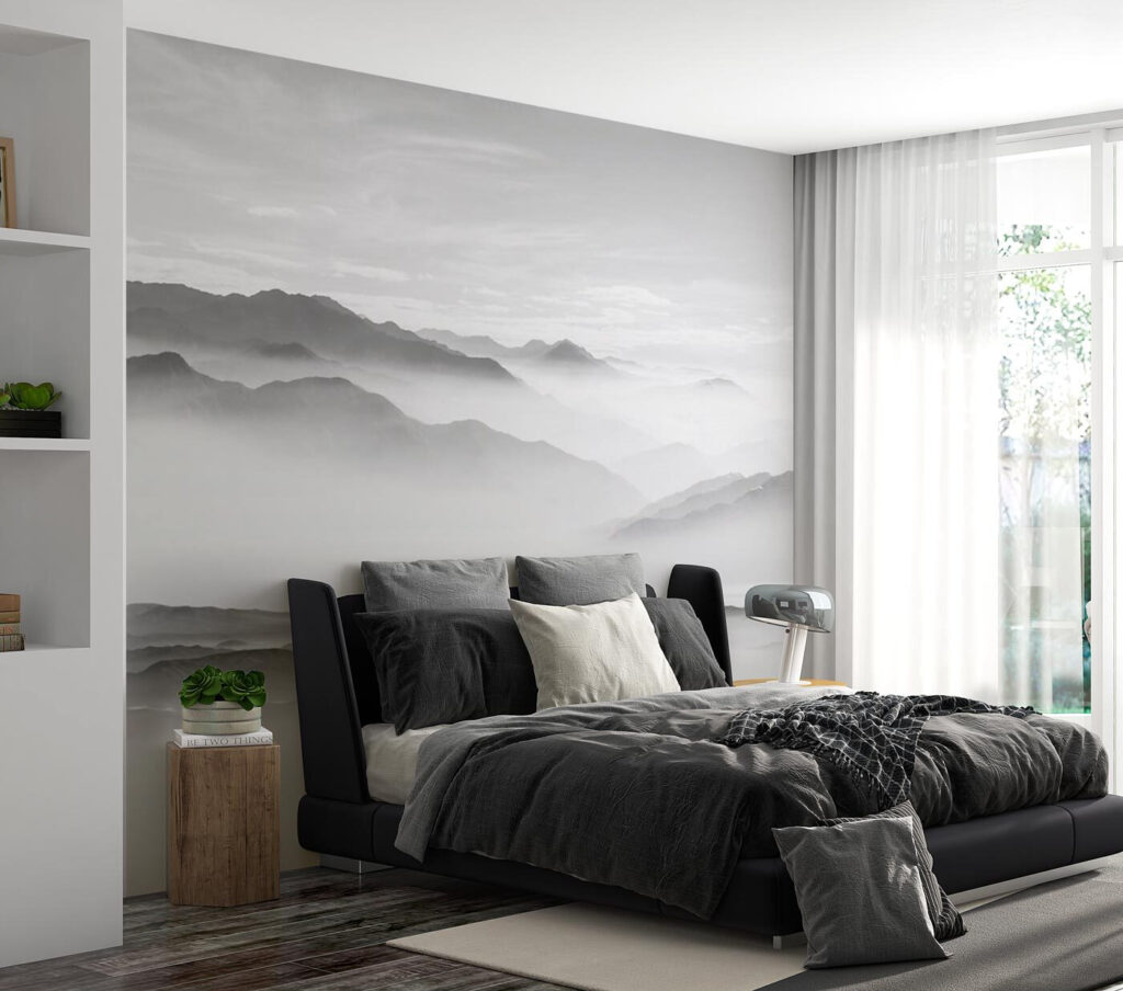 Grijze bergen in mist — interieur 1