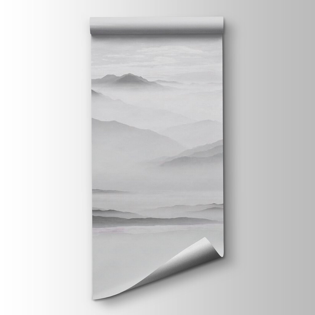 Grijze bergen in mist — productweergave