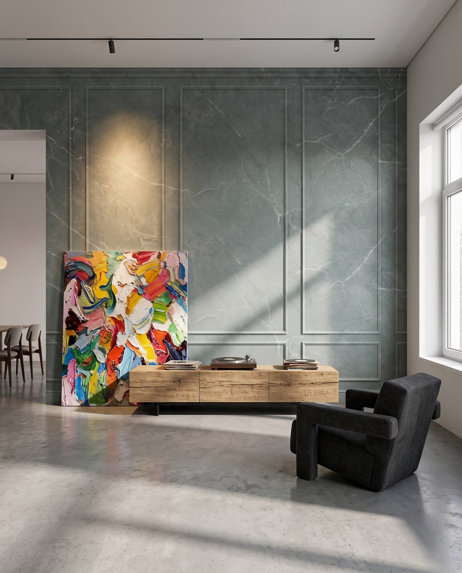Groene panelen met aders in een interieur