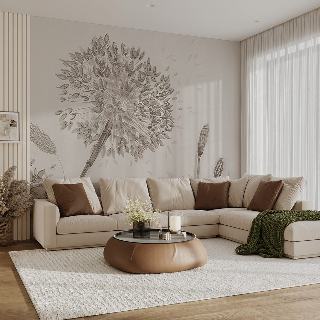 Bloemschermen in dunne zandlijnen — interieur 5