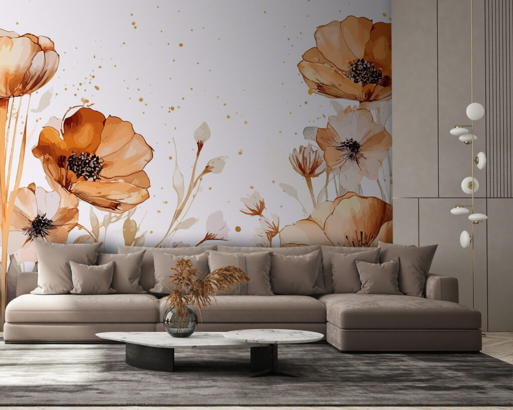 Okerkleurige bloemen in aquarel — interieur 1