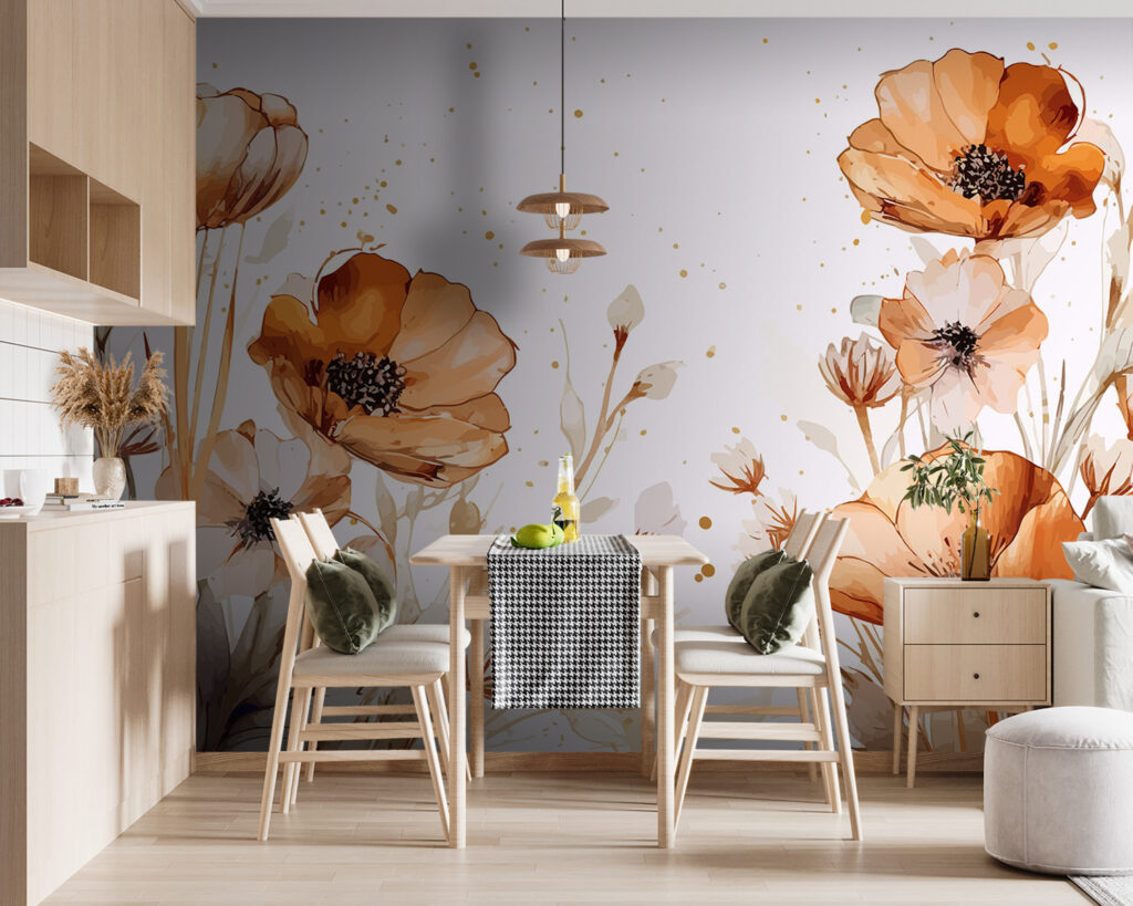 Okerkleurige bloemen in aquarel — interieur 2