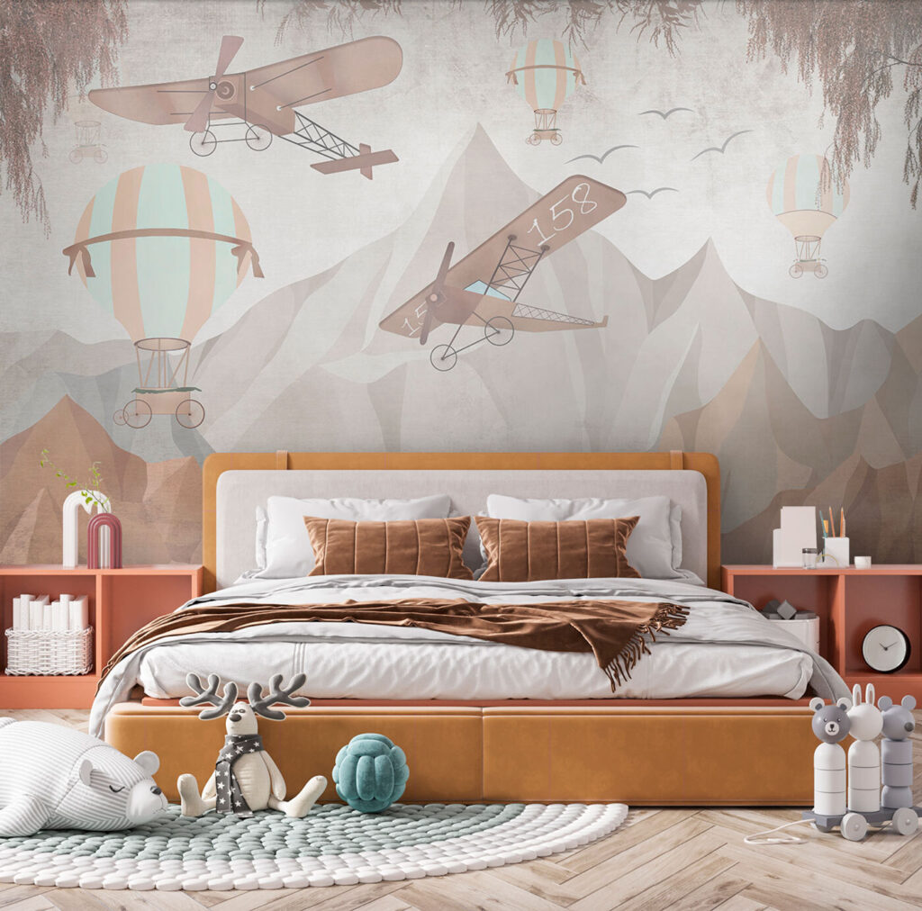 Vliegtuigjes boven zandkleurige bergen — interieur 3