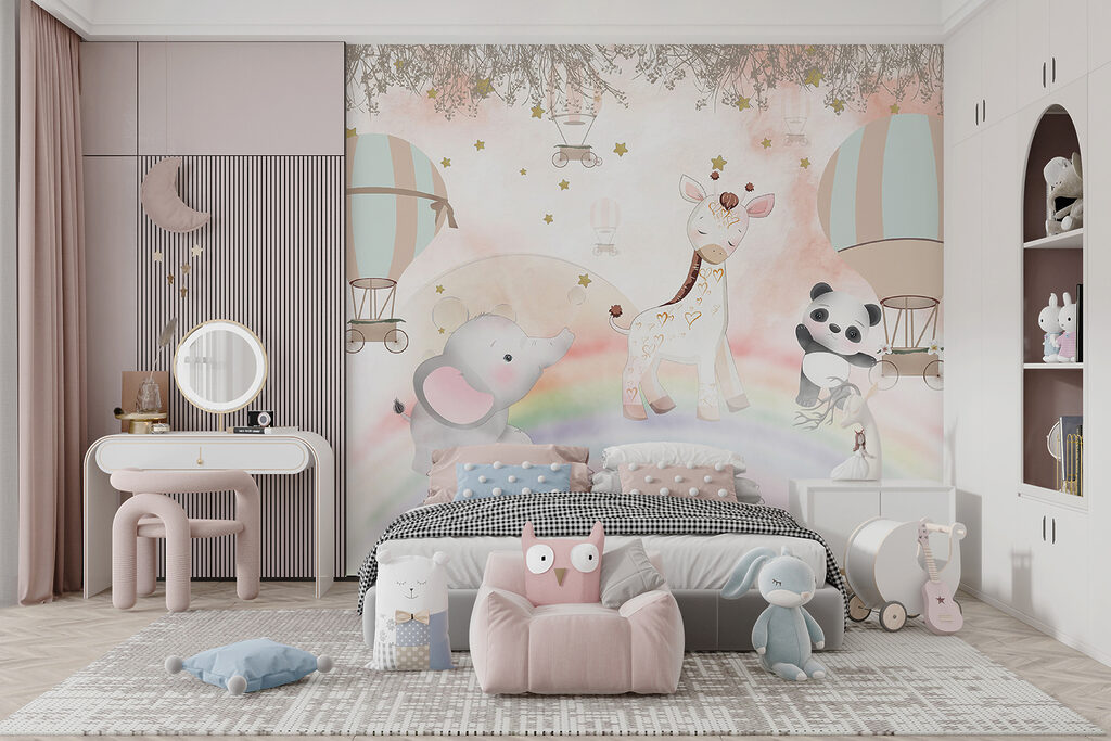 Safarivriendjes boven pastelregenboog — interieur 5