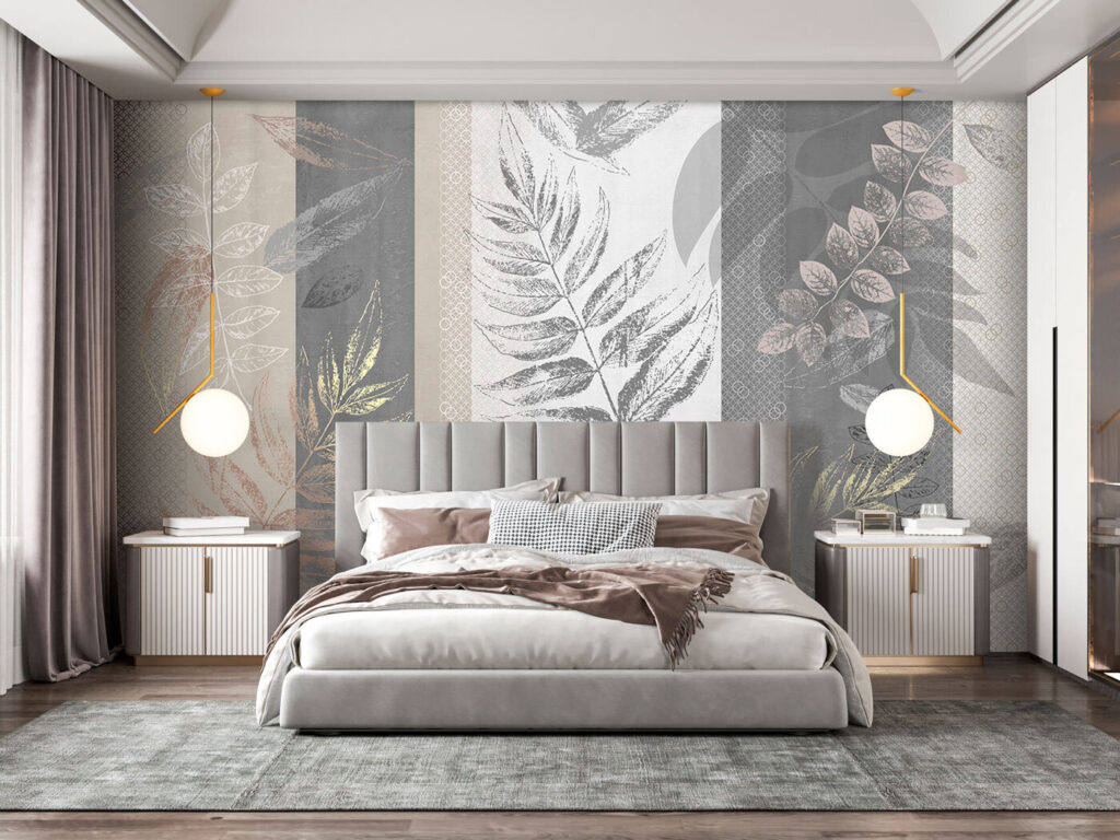 Bladtakken over grijze stroken — interieur 1