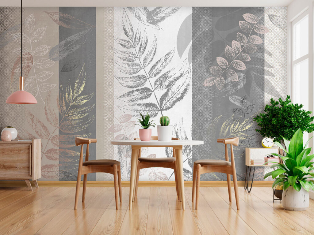 Bladtakken over grijze stroken — interieur 3