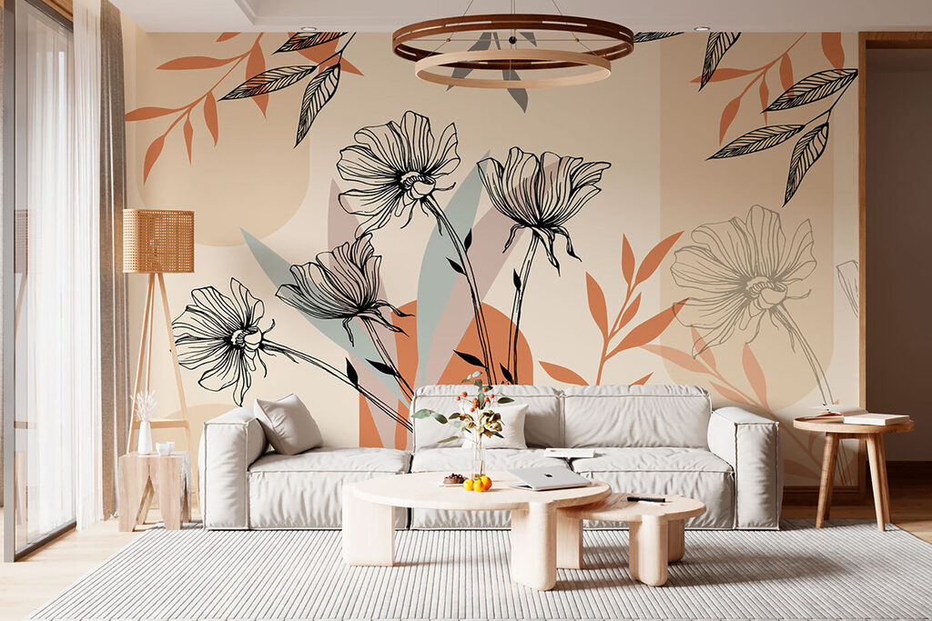 Bloemlijnen tussen aardekleurige vormen — interieur 5