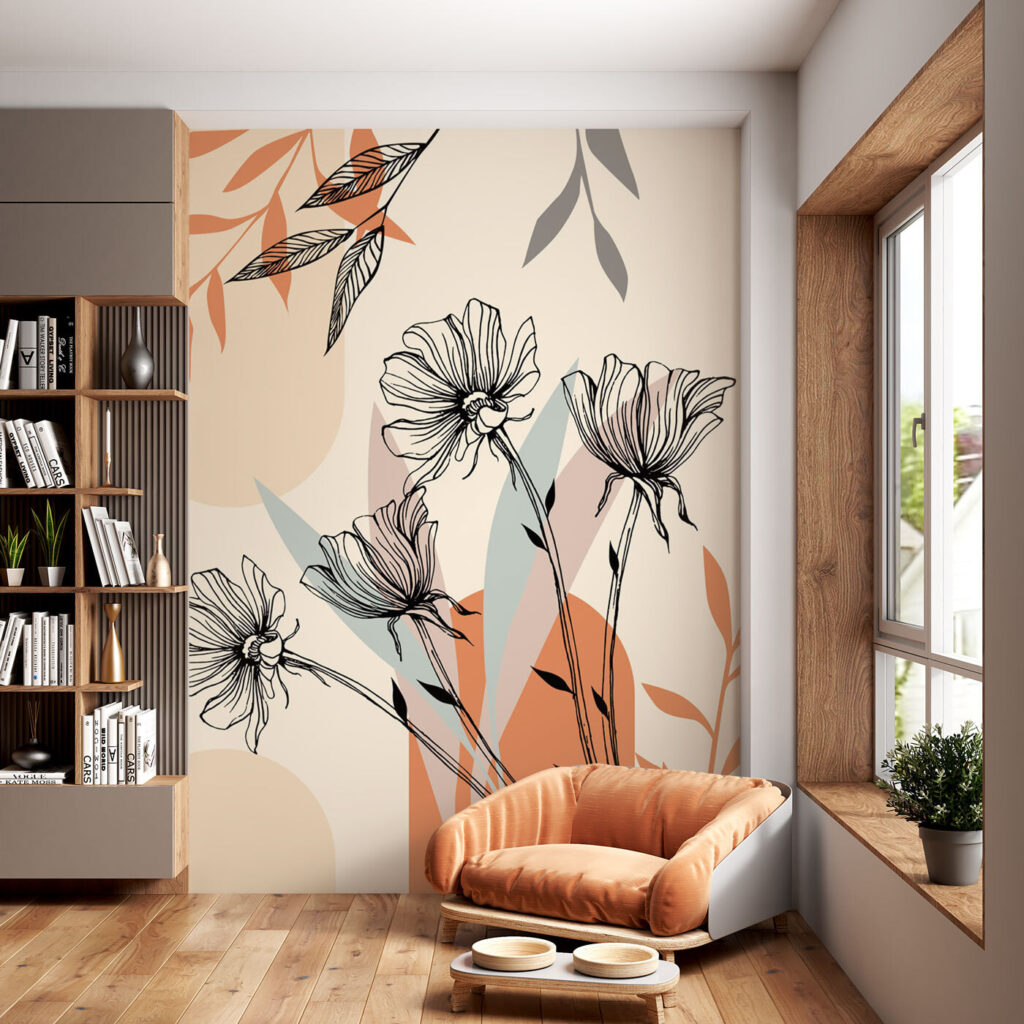 Bloemlijnen tussen aardekleurige vormen — interieur 3