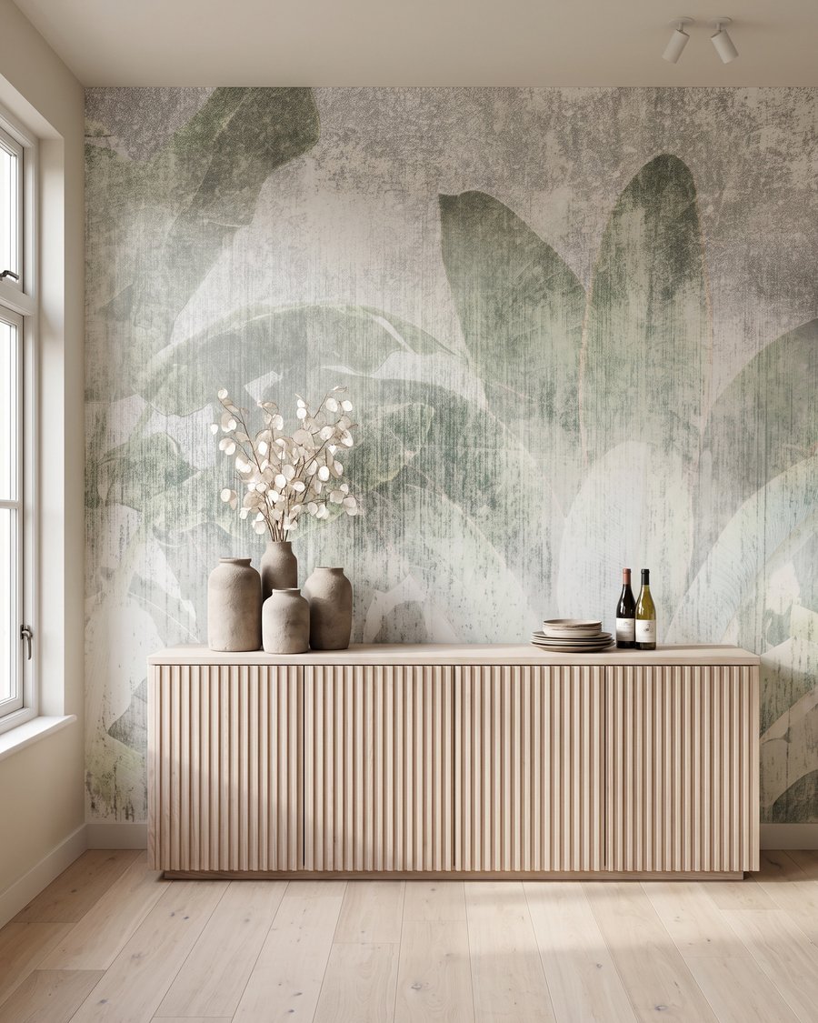 Zachte bladeren in gedempte tinten in een interieur
