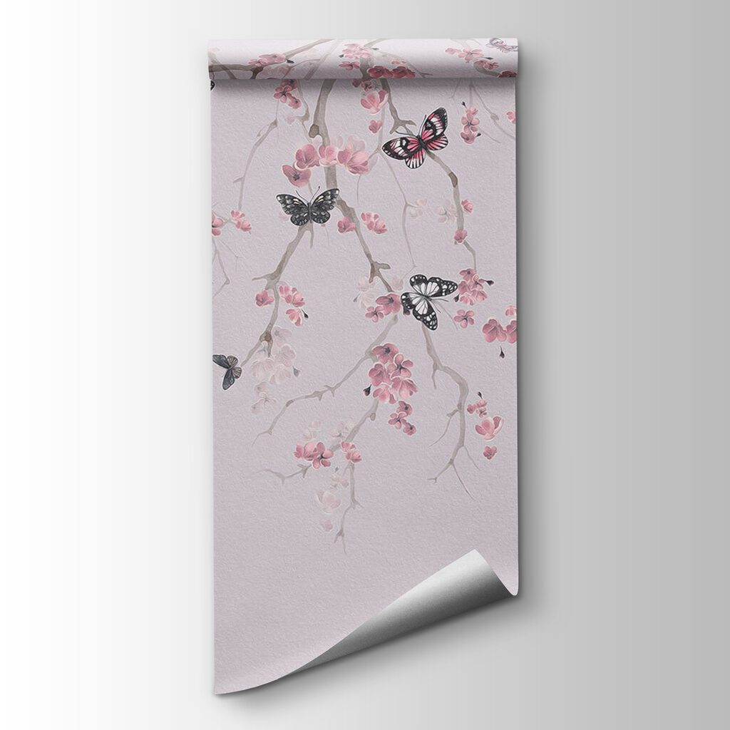 Vlinders onder roze bloesem — productweergave