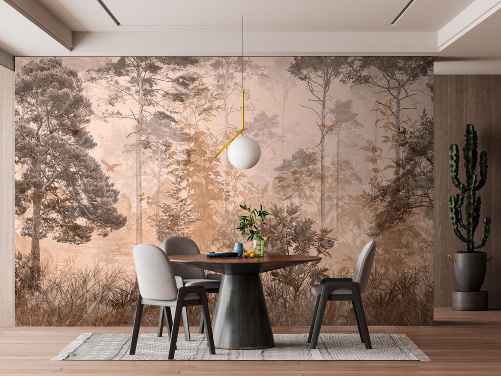 Bos met bomen en planten in een interieur