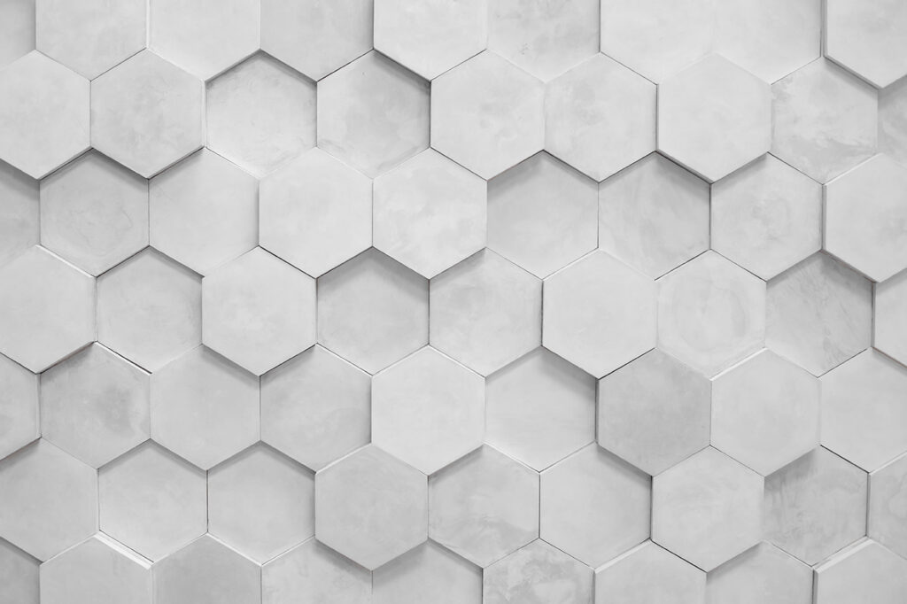 Witte zeshoeken met schaduwen — volledig ontwerp