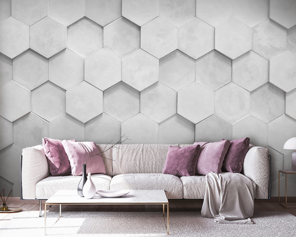 Geometrisch patroon in zachte grijstinten in een interieur