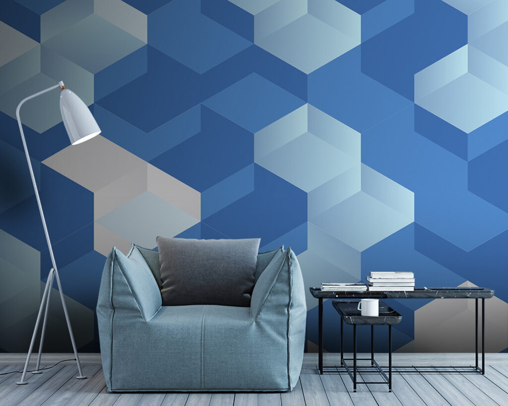 Blauwe blokken als trappen — interieur 1
