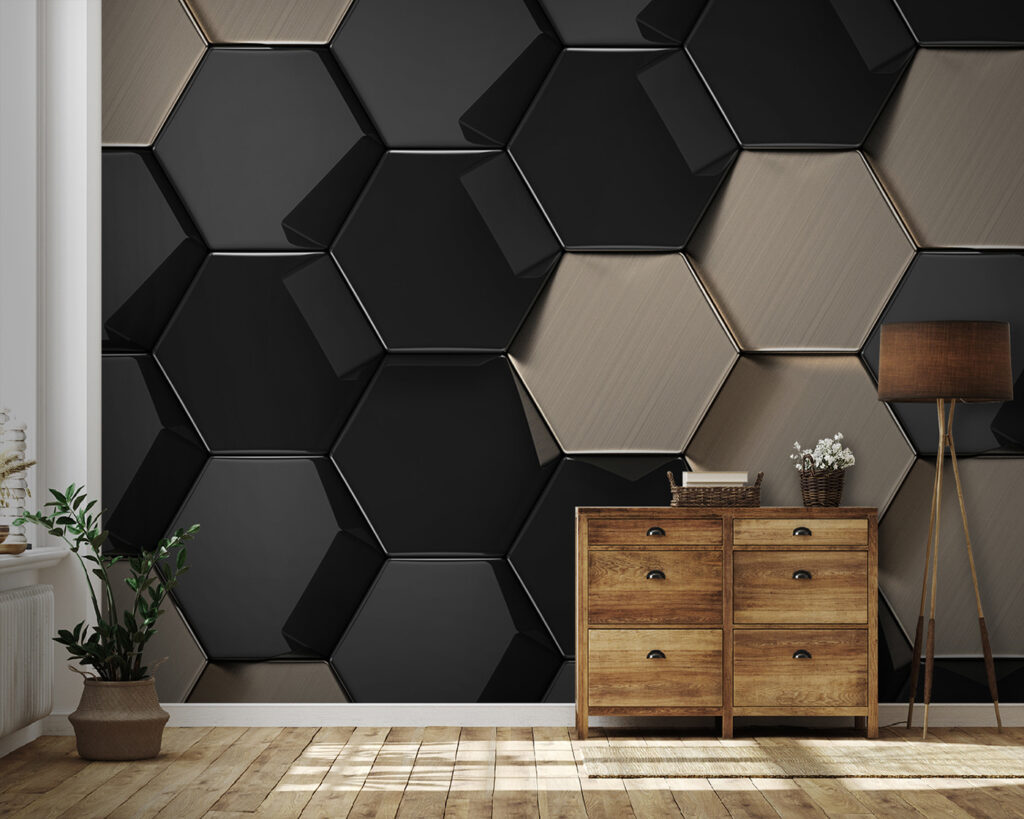 Zeshoeken in zwart, beige — interieur 1