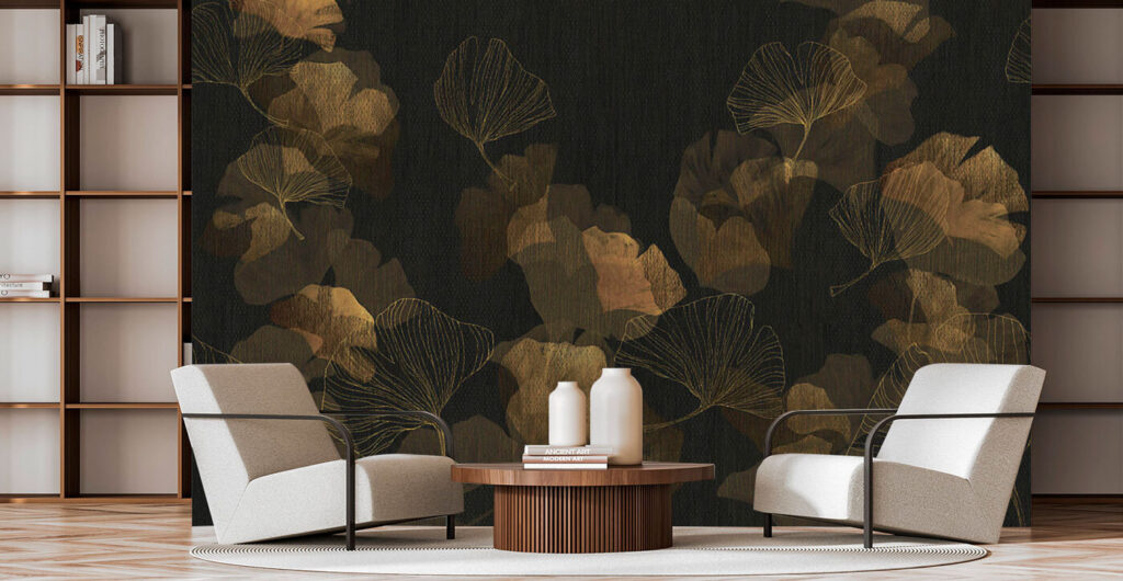Gouden bladwaaiers in donkerte — interieur 1