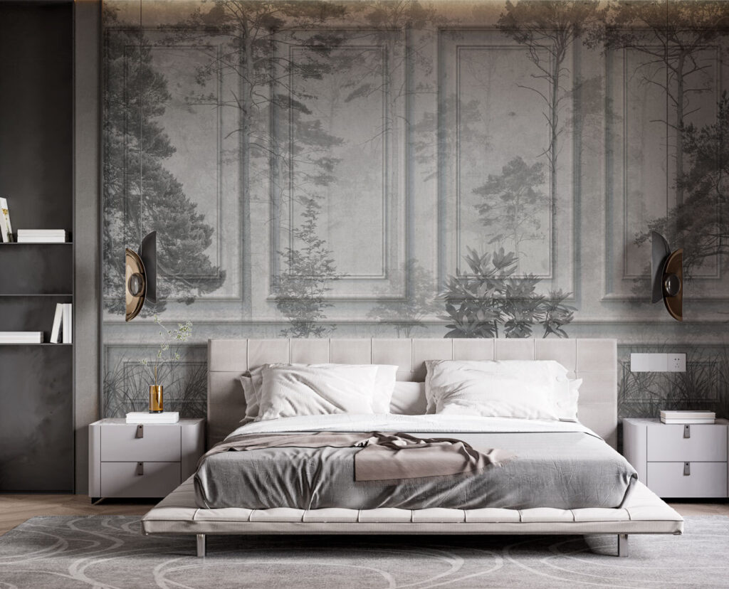 Bos over oude wandpanelen — interieur 1