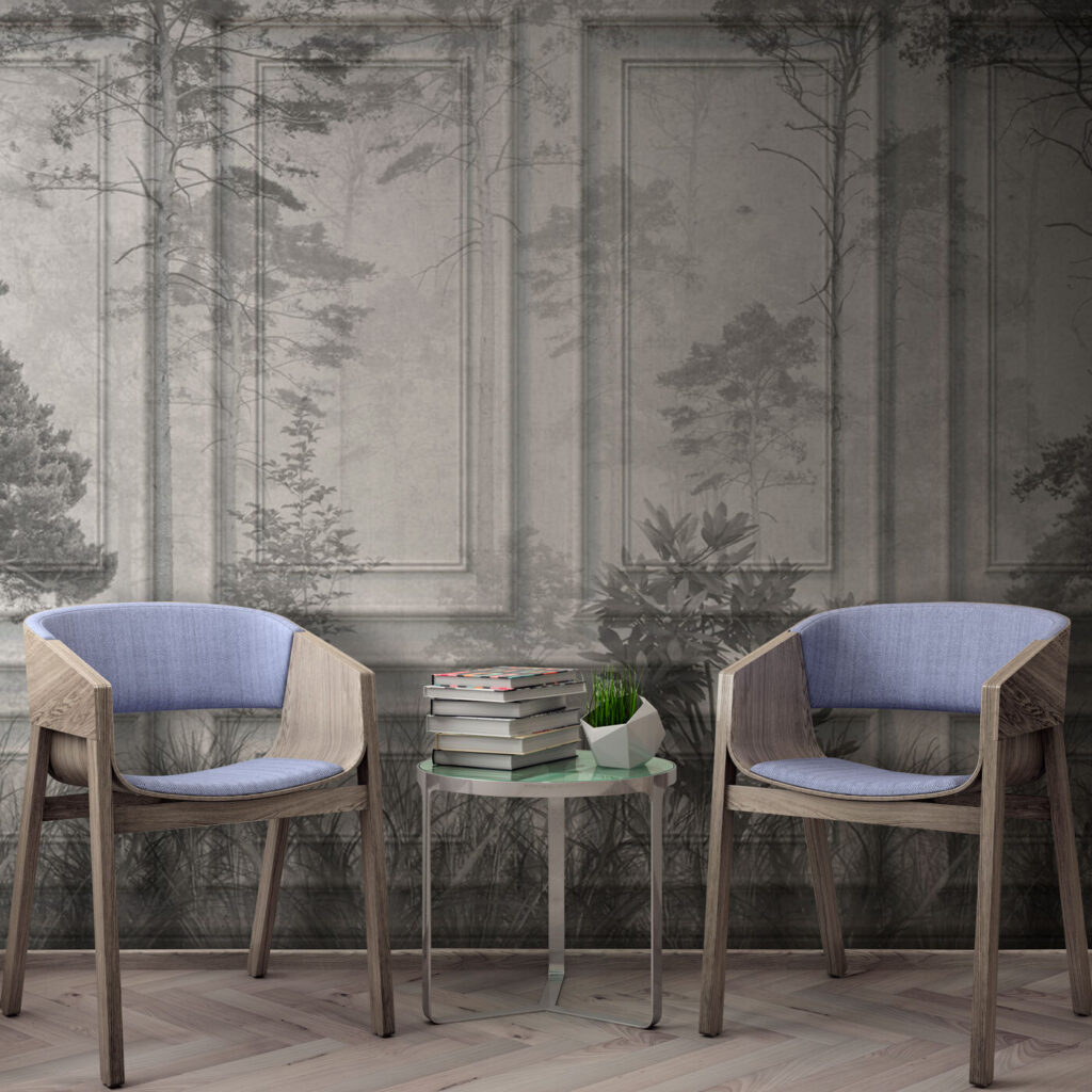 Bos over oude wandpanelen — interieur 2
