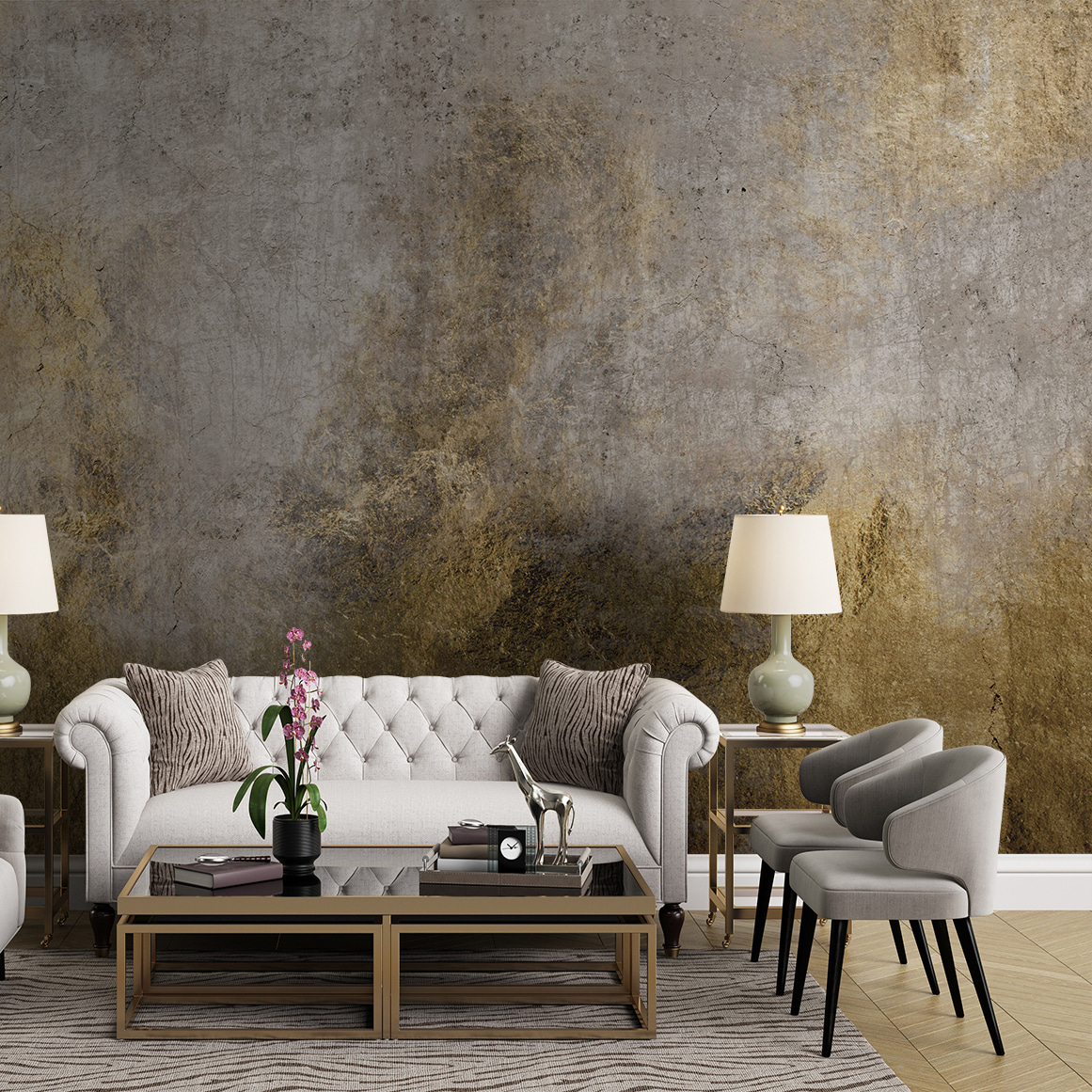 Okerverf op verweerd grijs — interieur 1