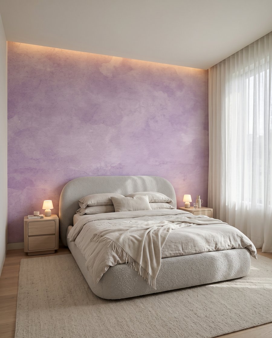 Lila wolken van kleur in een interieur