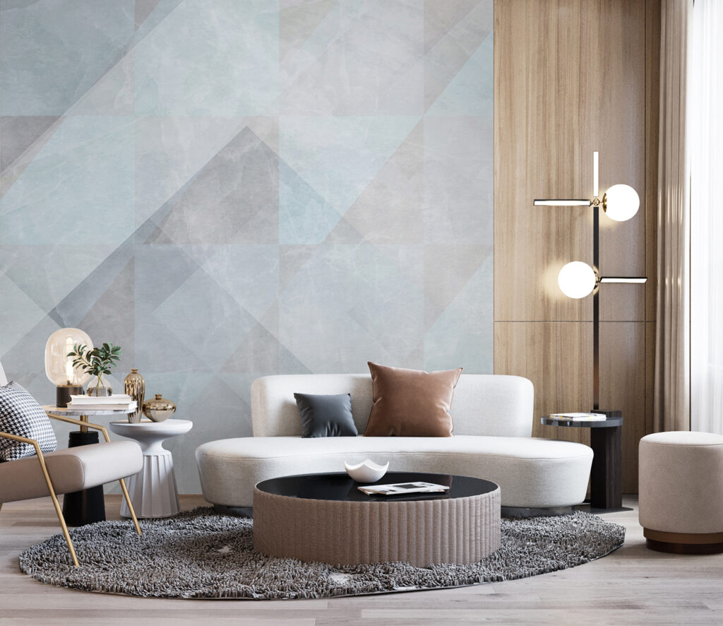 Blauwe geometrie in verflagen — interieur 3