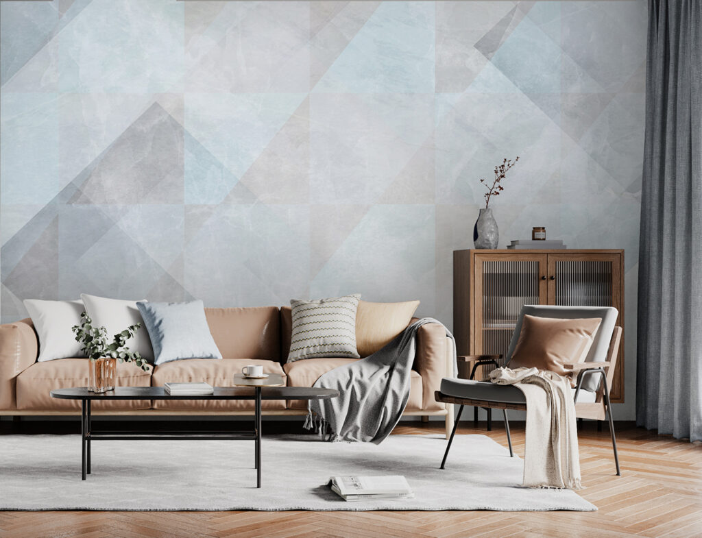Blauwe geometrie in verflagen — interieur 4