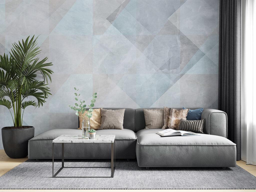 Blauwe geometrie in verflagen — interieur 5
