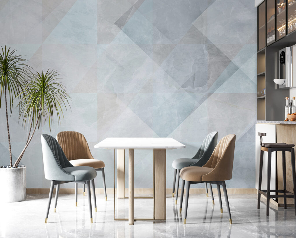 Blauwe geometrie in verflagen — interieur 7