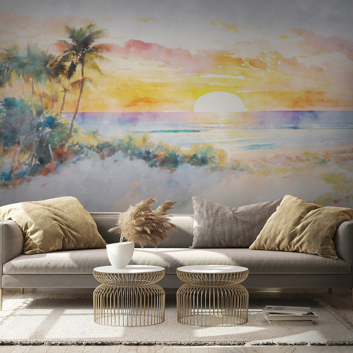 Palmen aan geschilderde zee — interieur 2