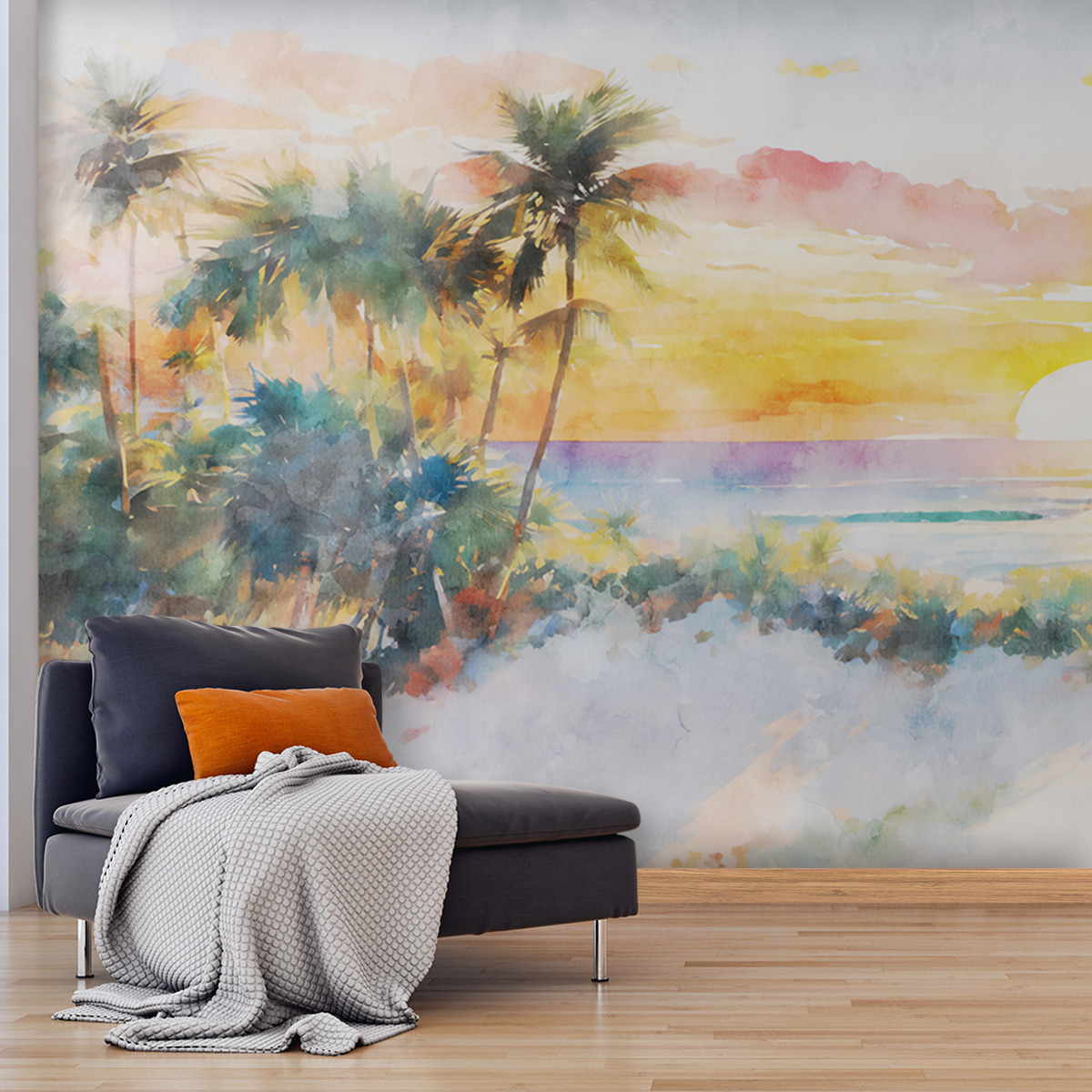 Palmen aan geschilderde zee — interieur 3