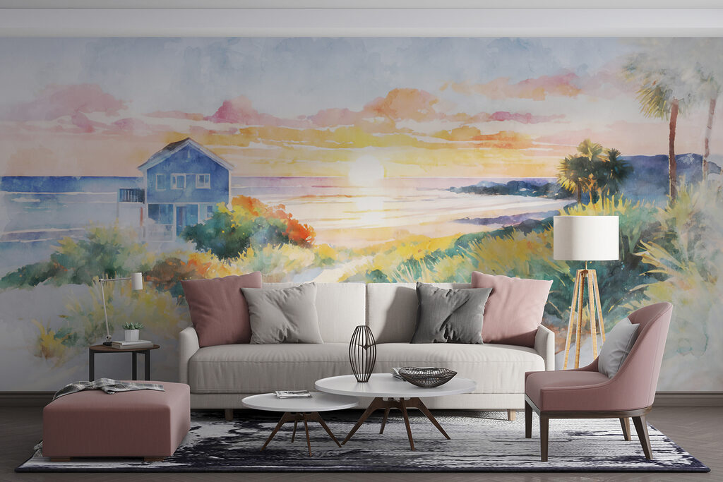 Aquarel van een huis en een strand — interieur 4