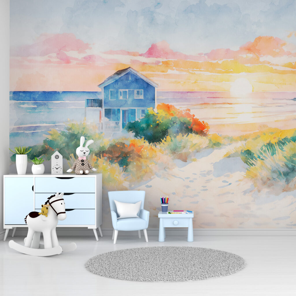 Aquarel van een huis en een strand — interieur 1