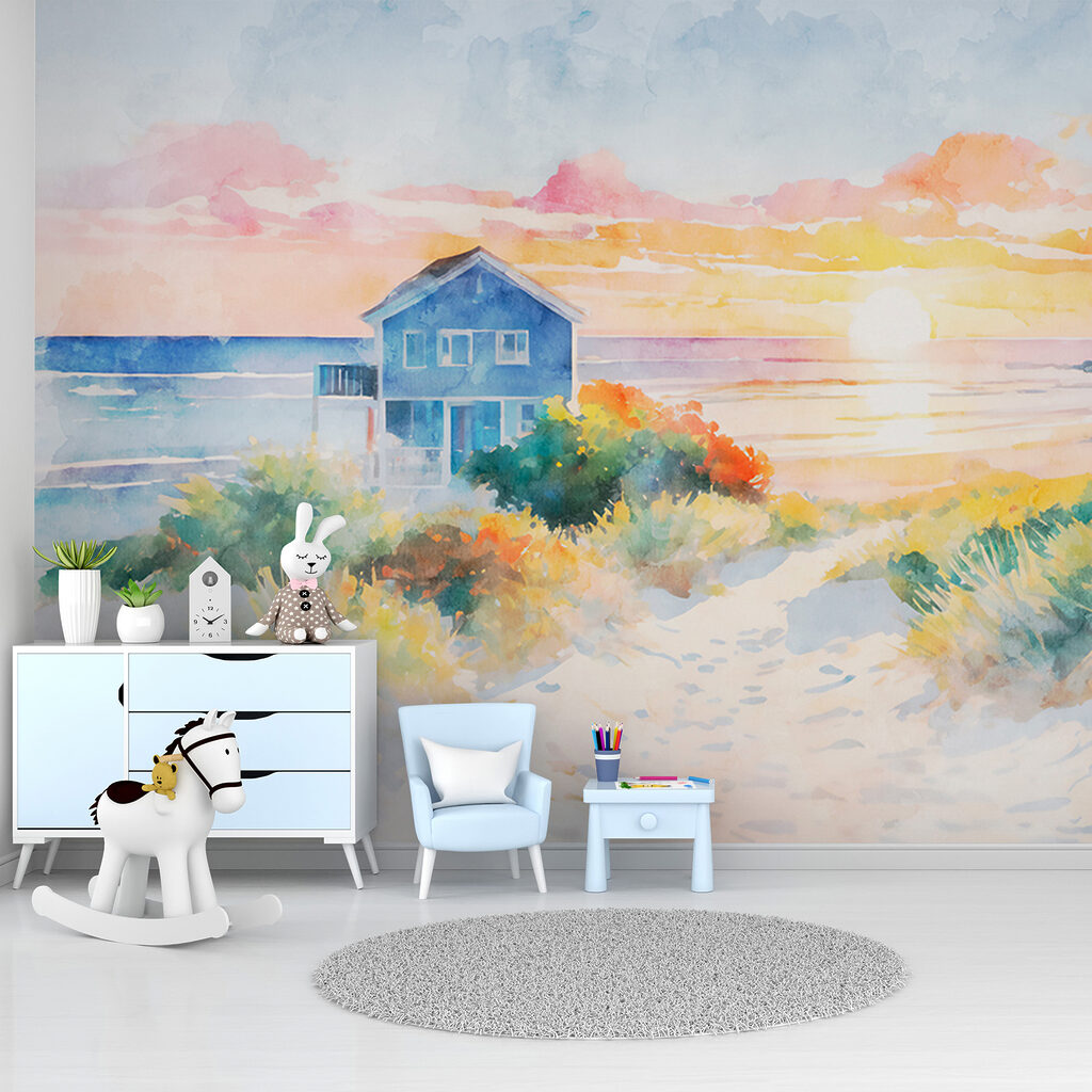 Aquarel van een huis en een strand — interieur 5