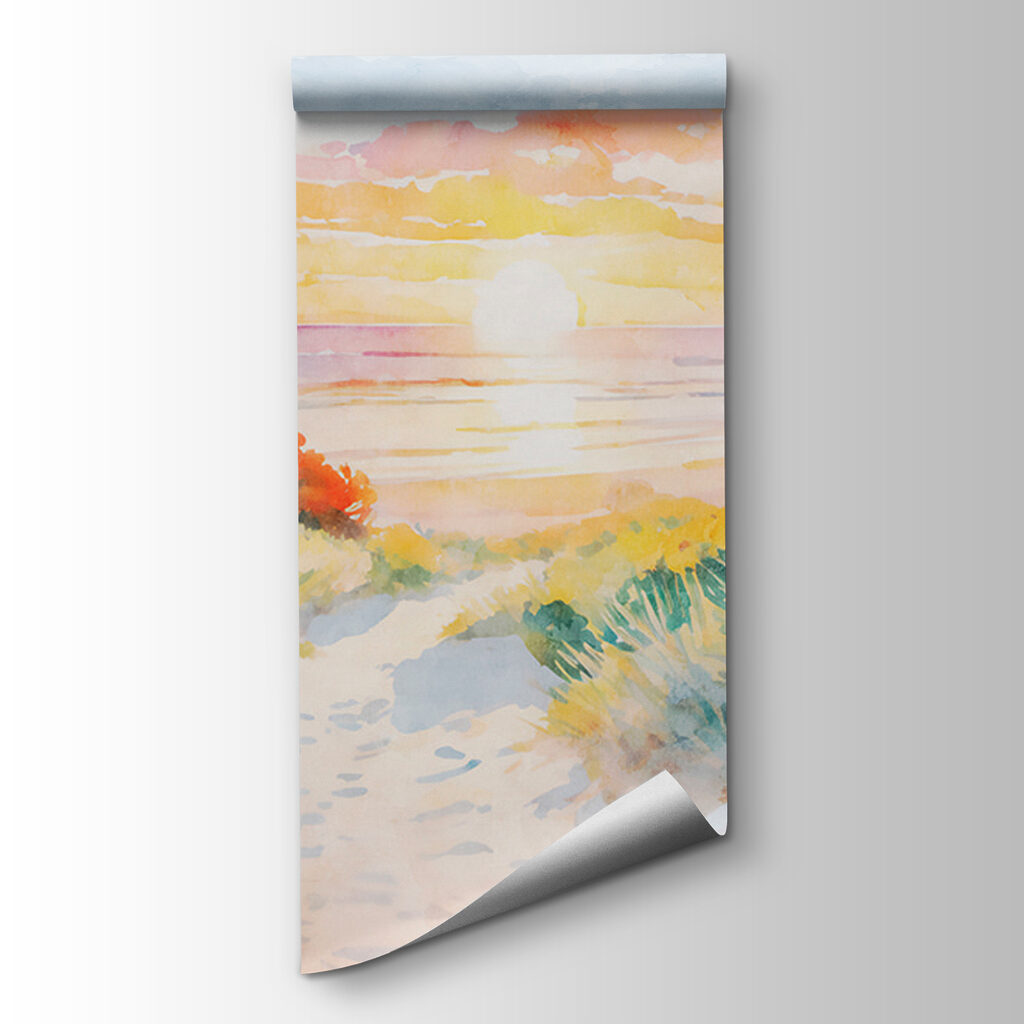 Aquarel van een huis en een strand — productweergave