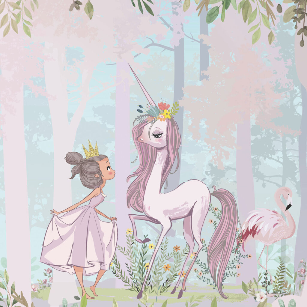 Prinses met roze eenhoorn — volledig ontwerp
