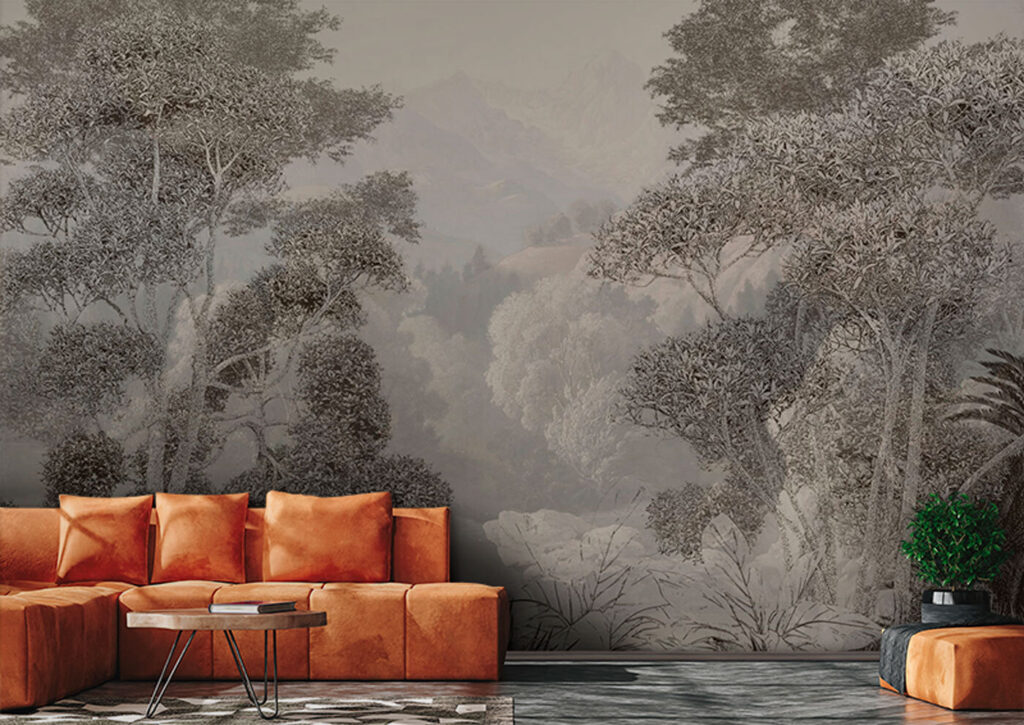 Een landschap met bomen en bergen — interieur 3