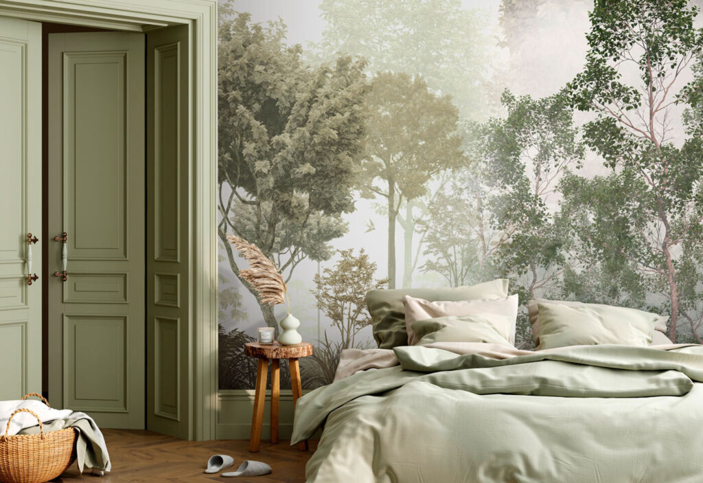 Groene boskronen vangen licht — interieur 2
