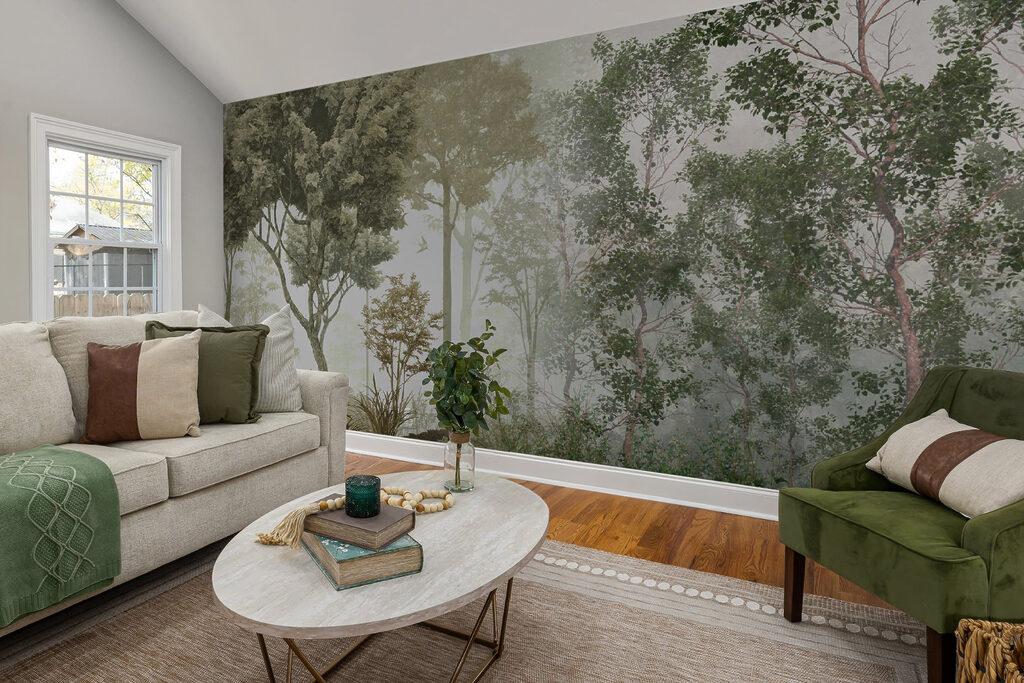 Groene boskronen vangen licht — interieur 4
