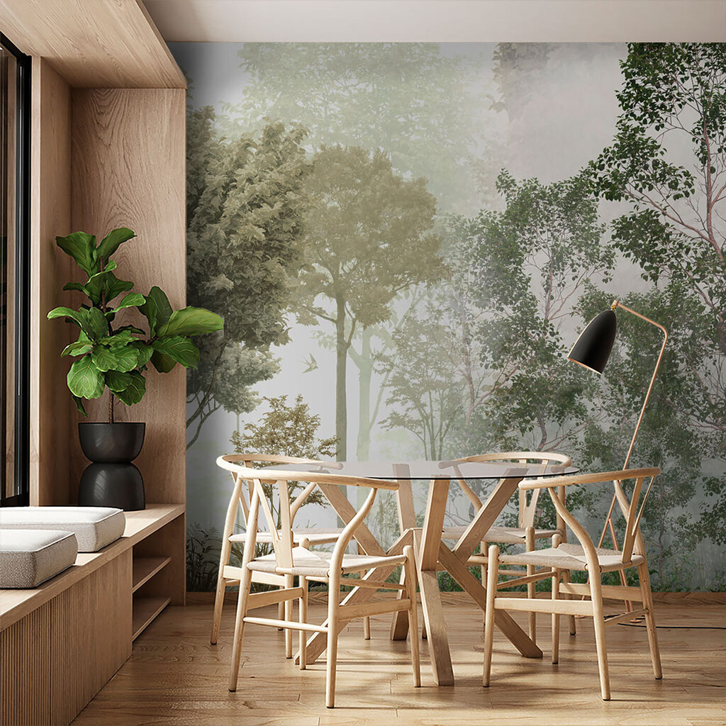 Groene boskronen vangen licht — interieur 5