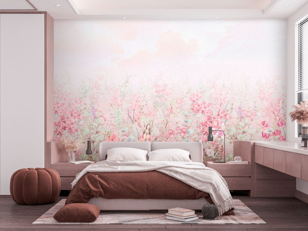 Bloemenweide in roze ochtendnevel — interieur 2
