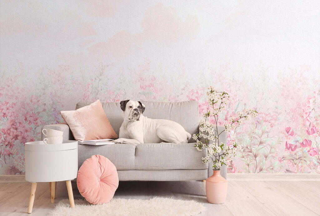 Bloemenweide in roze ochtendnevel — interieur 3