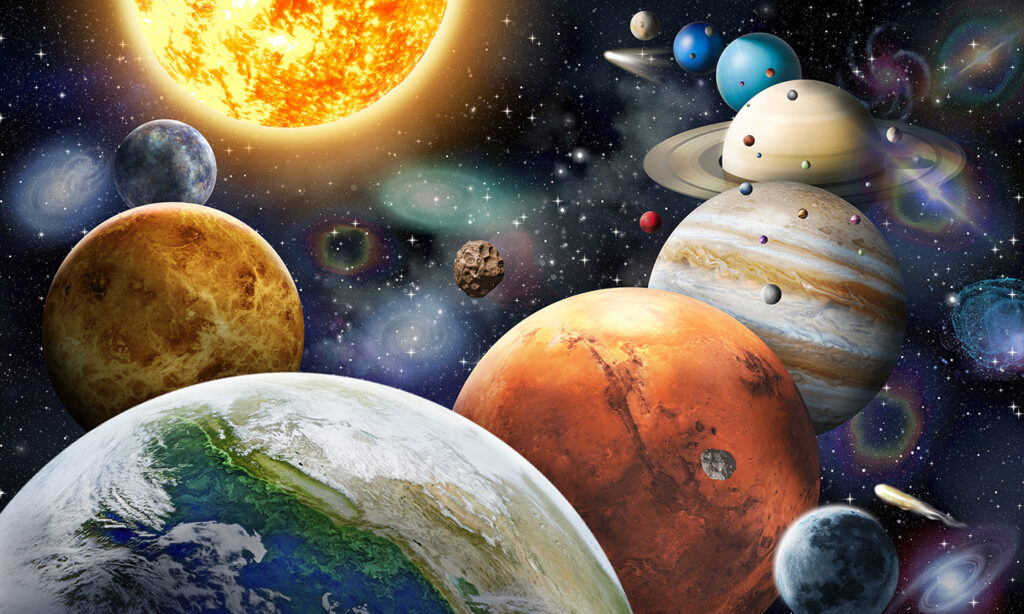 Planeten en sterren in de ruimte — volledig ontwerp