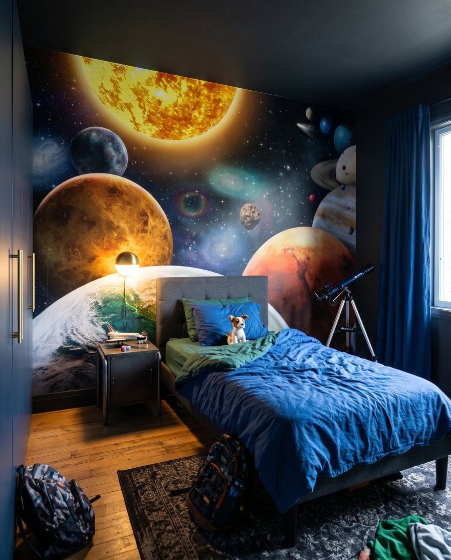 Dicht langs de planeten in een interieur