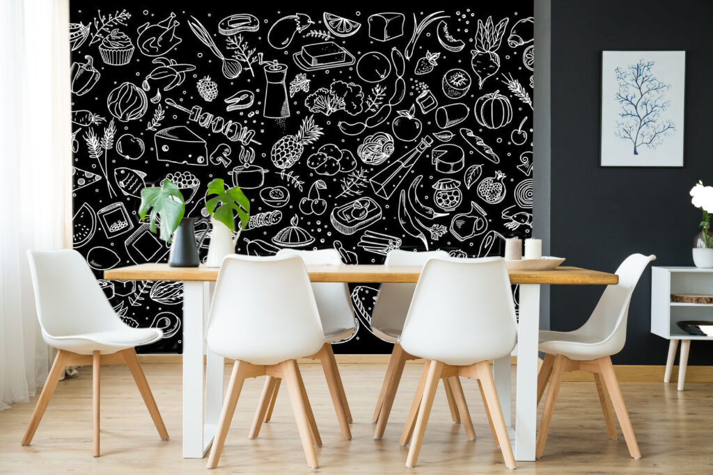 Keukenkrabbels op zwart — interieur 1