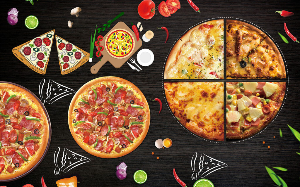 Pizza’s op een tafelblad — volledig ontwerp